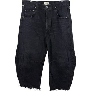 Citizens of Humanity Ayla Wide-Leg Crop Jeans – Black – Size 32 Distressed Hem